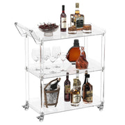 Acrylic Bar Cart with 4 Lockable Wheels - 3-Tier Rolling Serving Cart