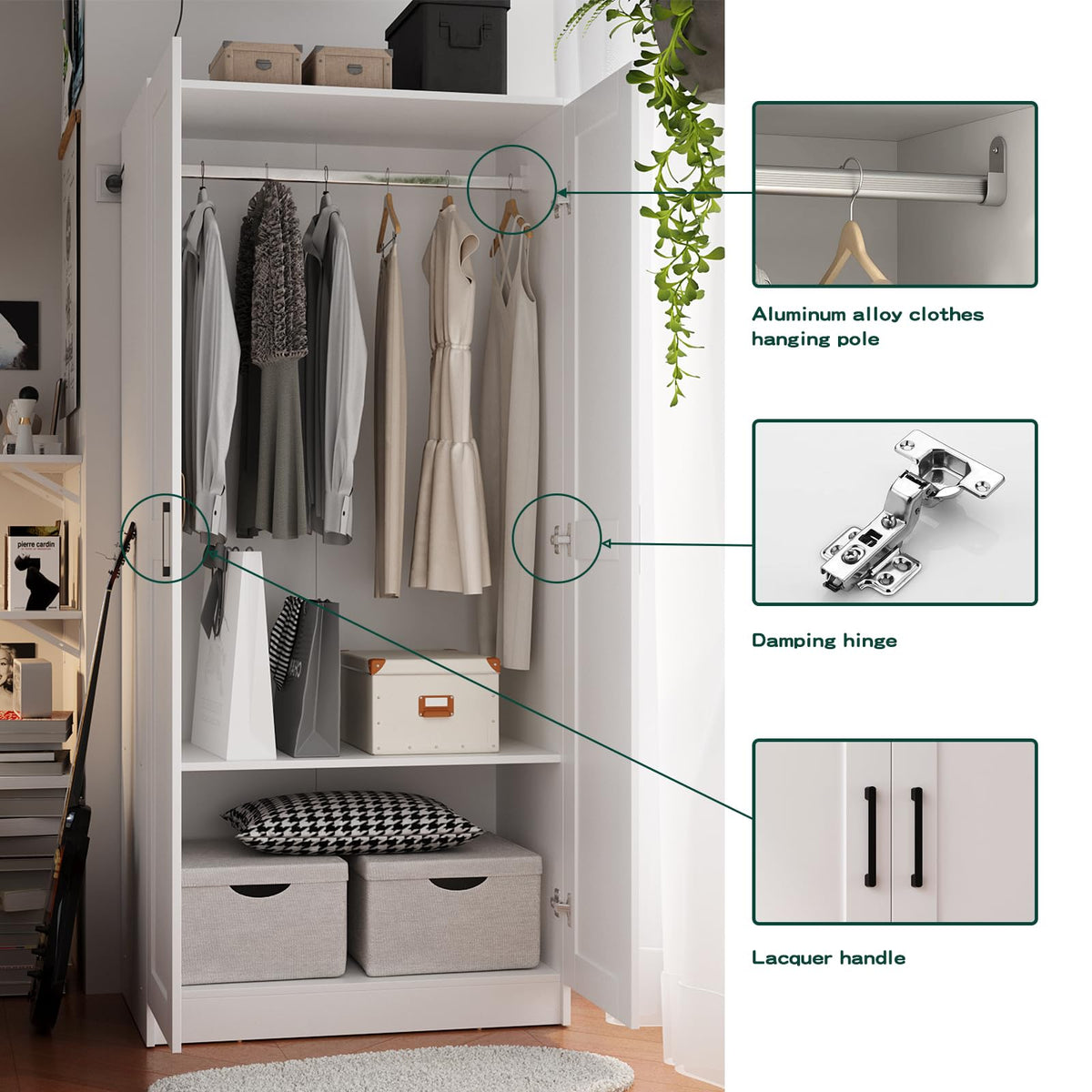 White Wardrobe Closet with 2 Doors and 2 Drawers