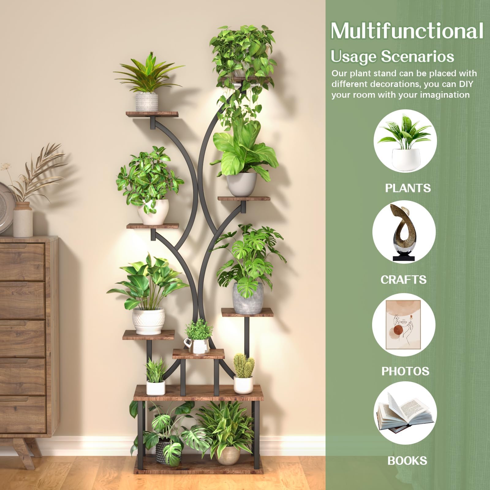 65 Inch Plant Stand with Grow Lights - 9 Tier Metal Indoor Plant Shelf