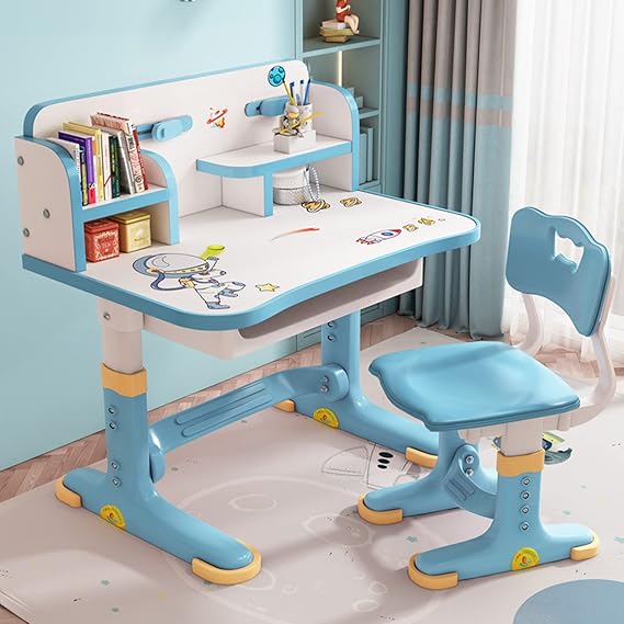 Kids Adjustable Study Desk and Chair Set with Storage