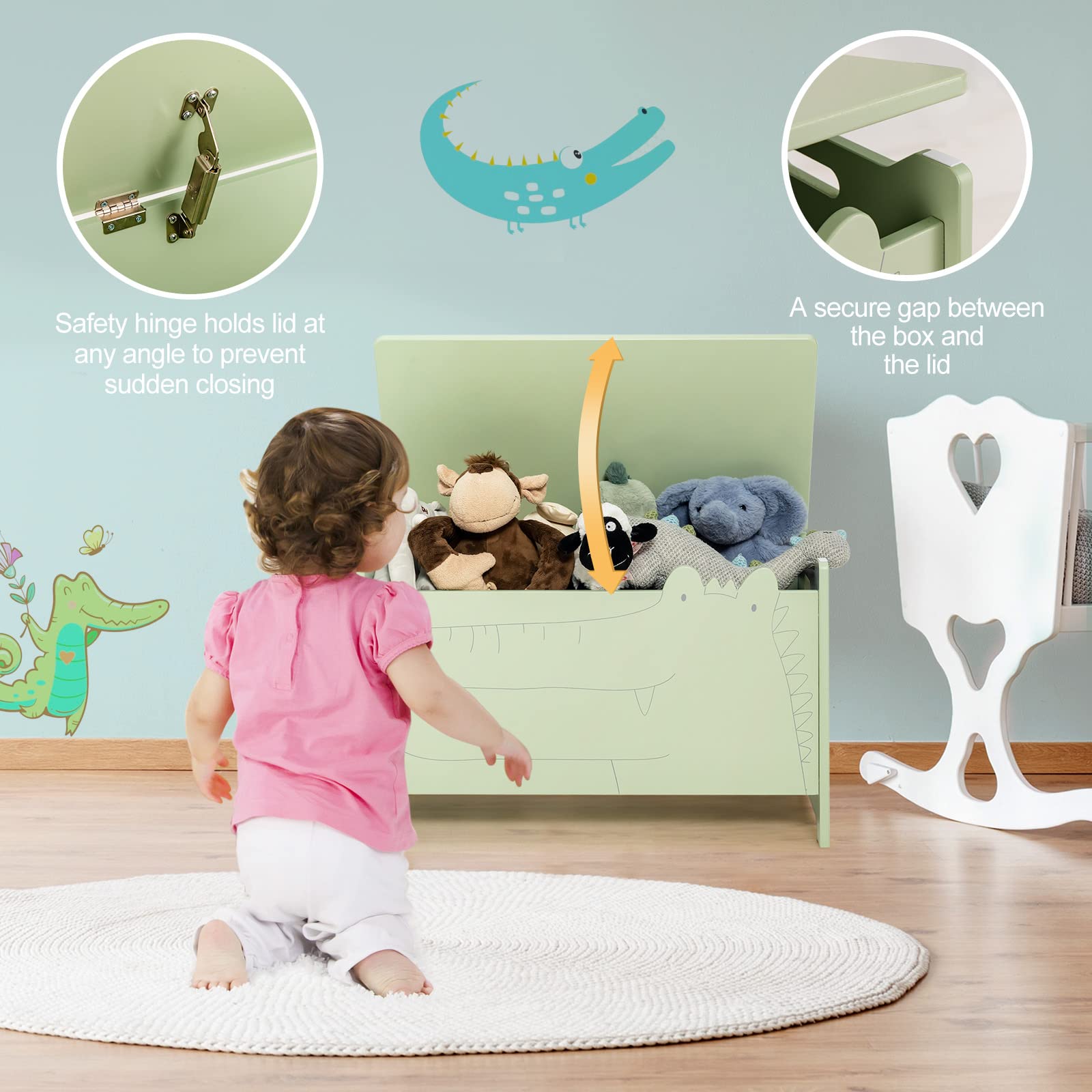 Wooden Toy Storage Chest with Safety Hinge