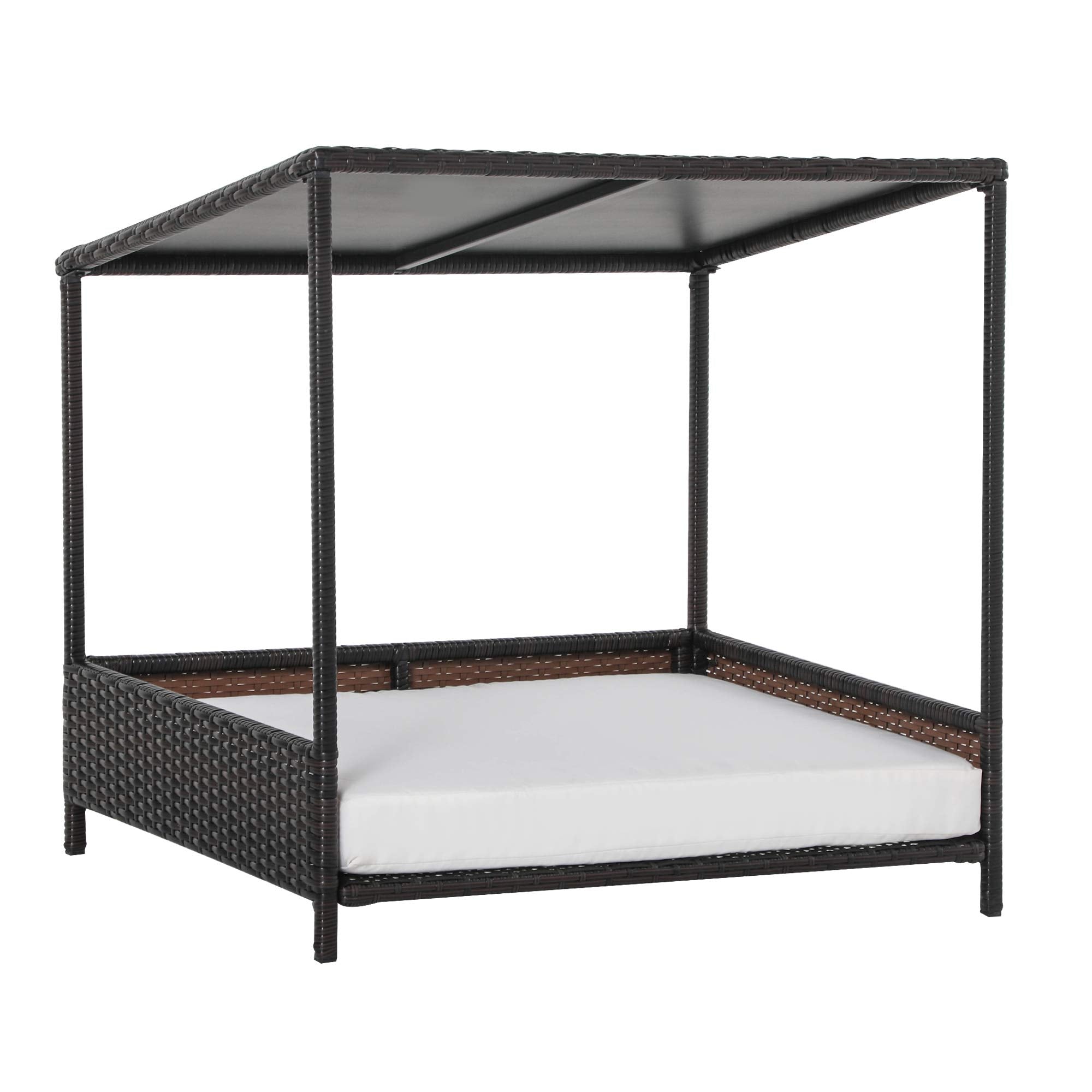 Wicker Dog House Raised Rattan Puppy Bed with Removable Cushion