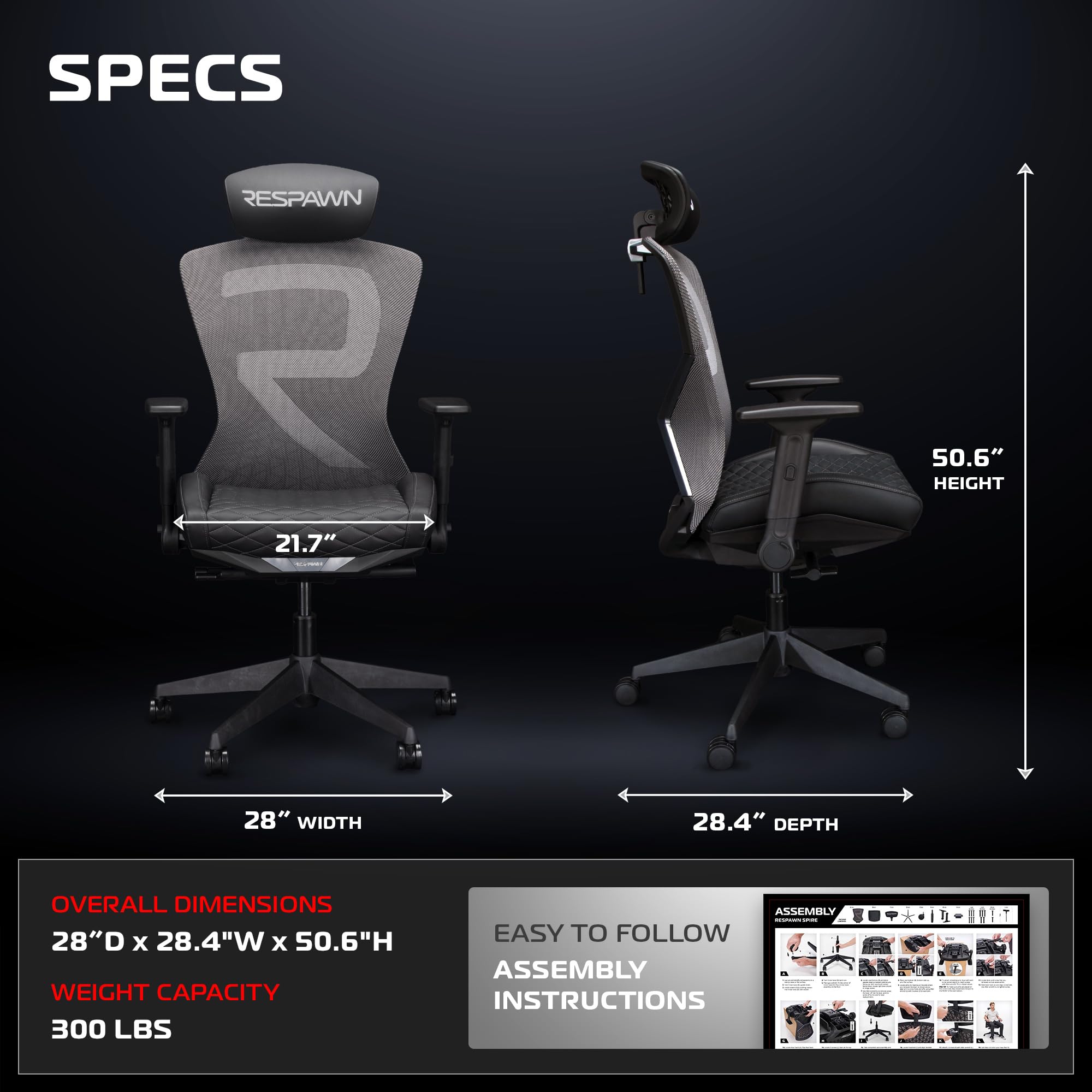 SPIRE Ergonomic Gaming Chair with Cooling Gel Seat and Mesh Back