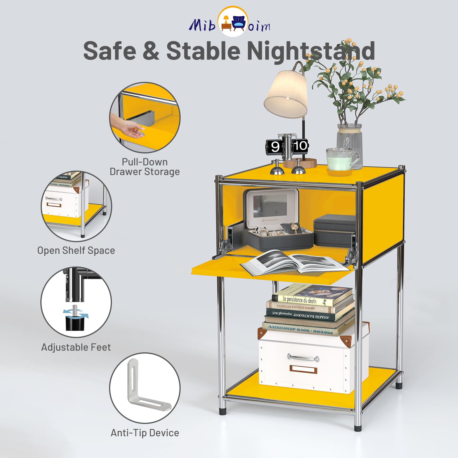 Yellow Night Stand with Drawers
