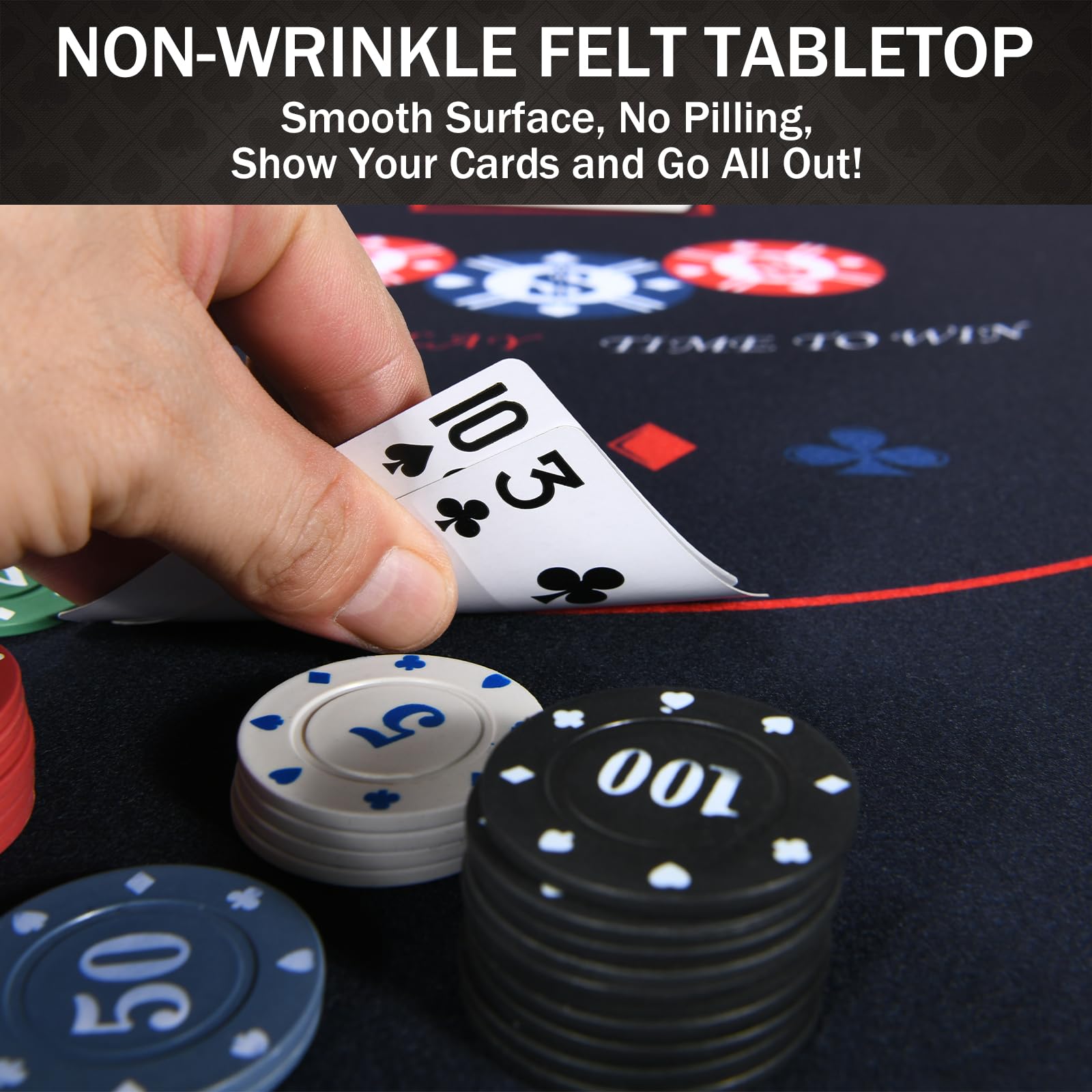 Foldable 8-Player Poker Table with Padded Rails
