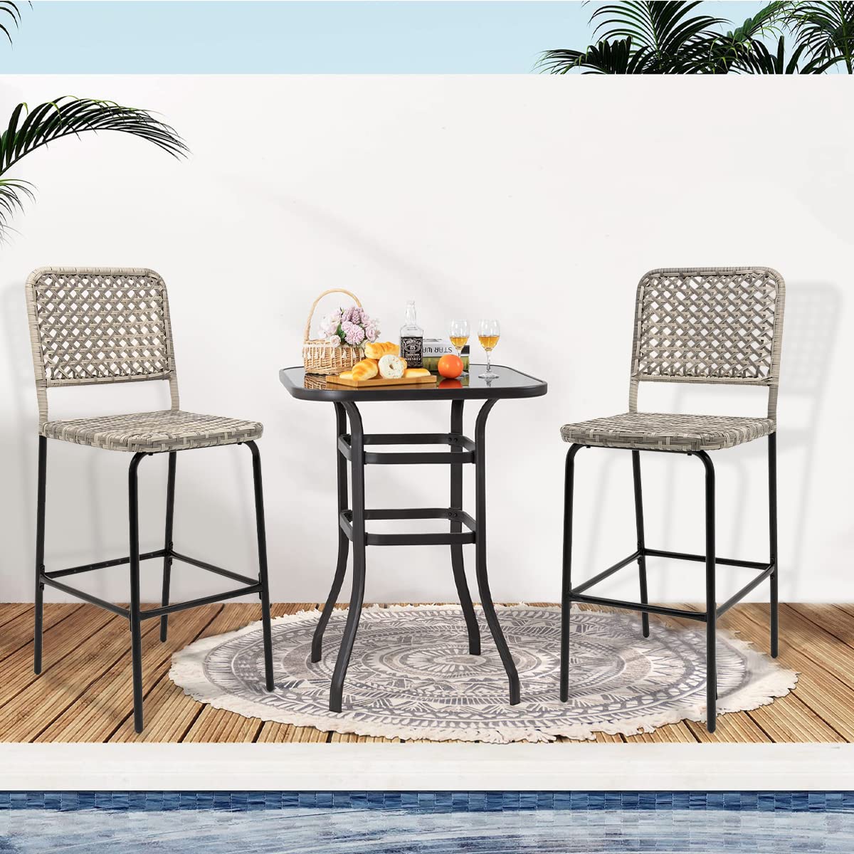 Outdoor Wicker Bar Stools Set of 2