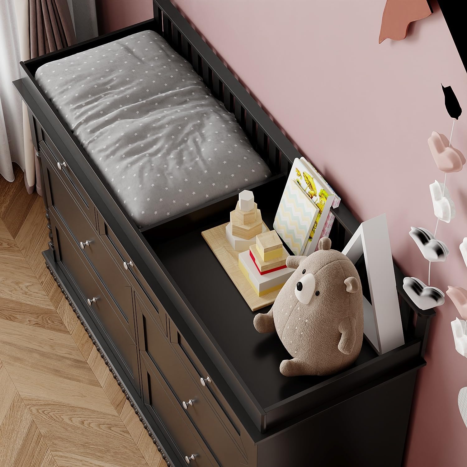 Baby Dresser with Changing Table Top - 7 Drawer Nursery Station