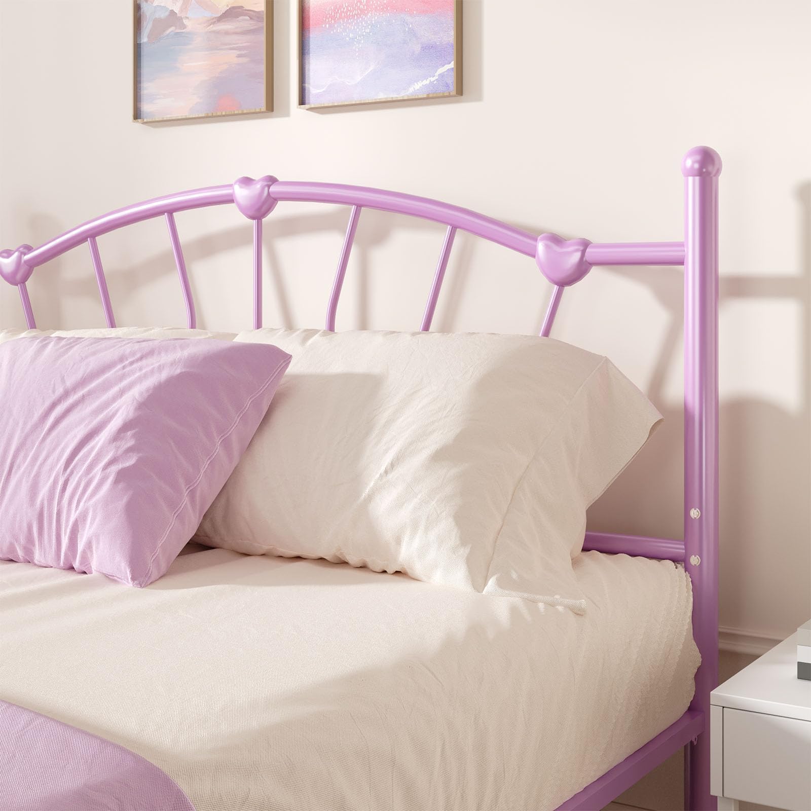 Queen Metal Bed Frame with Heart-Shaped Headboard