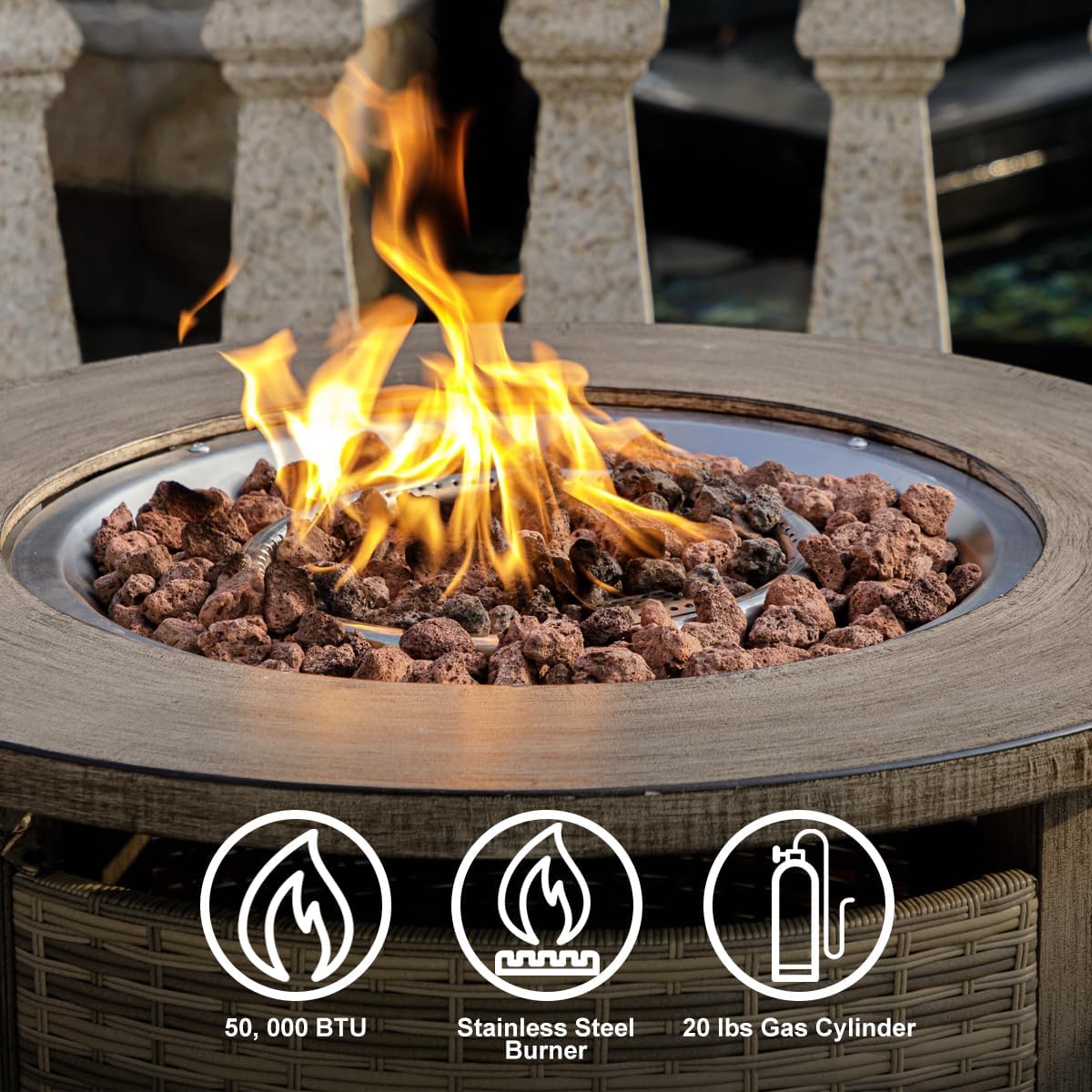 32 Inch Propane Fire Pit Table with Lid and Lava Rocks
