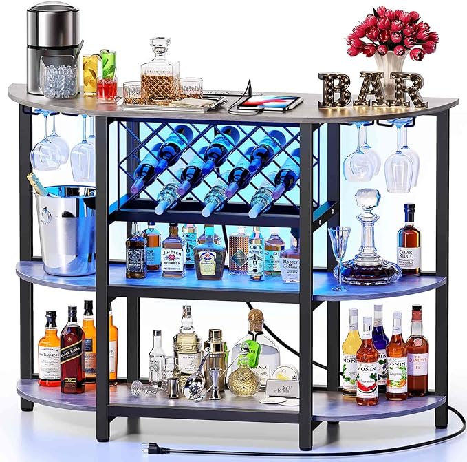 LED Bar Cart with Power Outlet and 4-Tier Storage