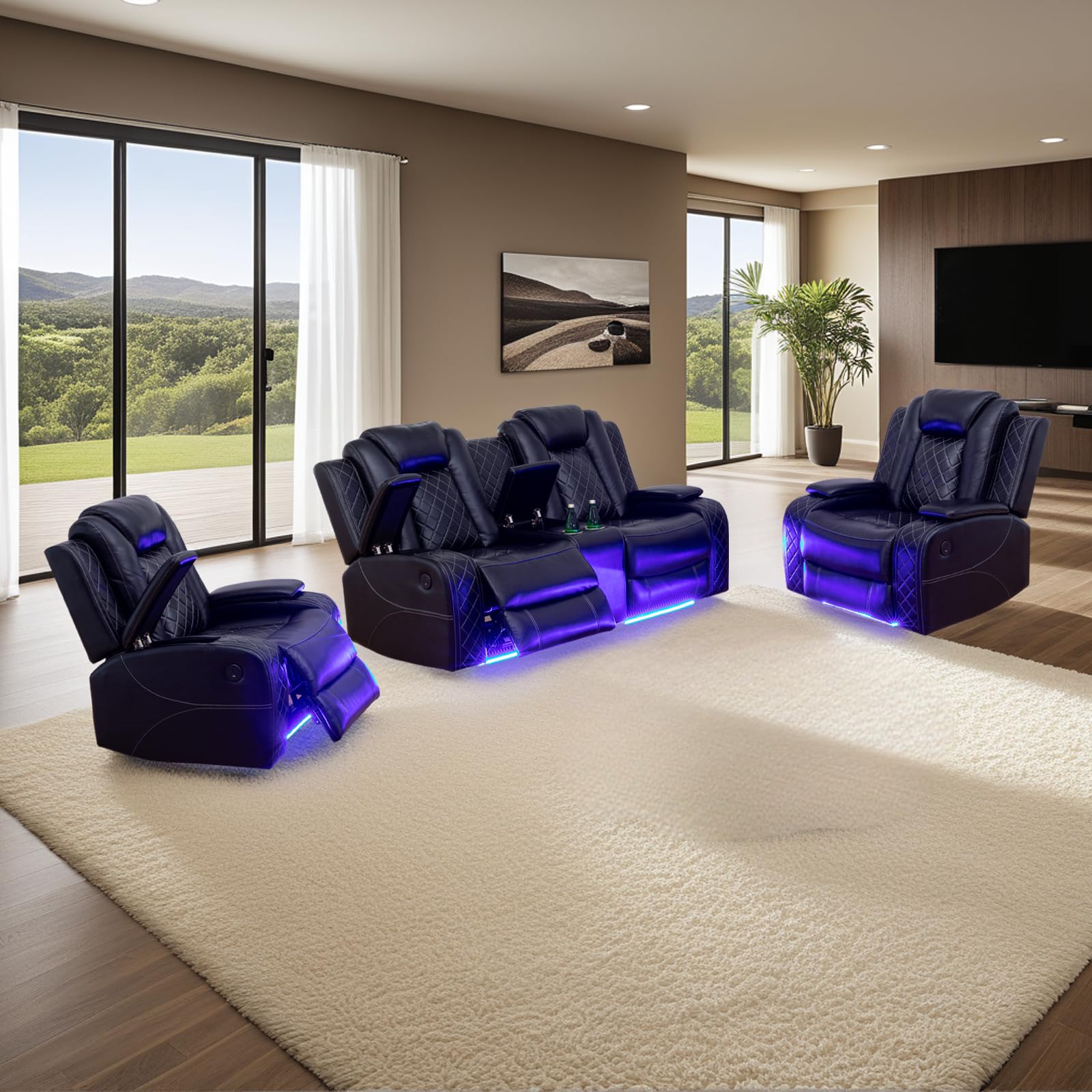 Power Recliner Sofa Set with LED Lights and Storage Console