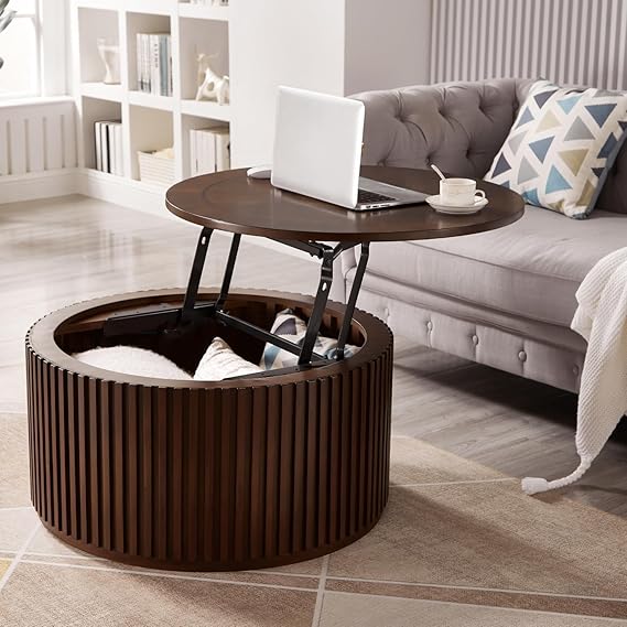 Round Lift Top Coffee Table with Storage and Hidden Compartment