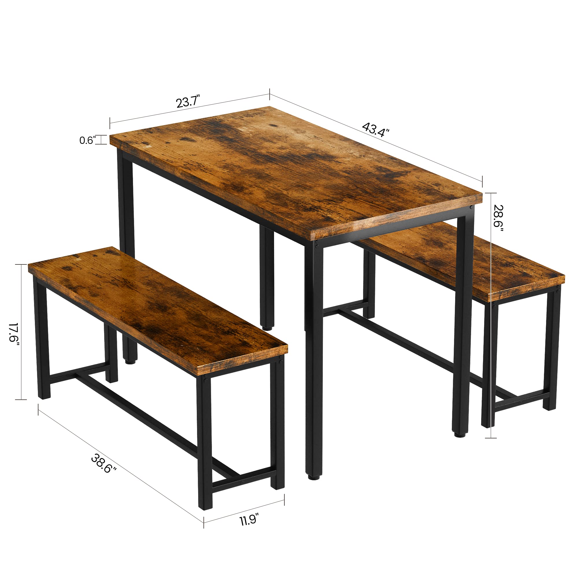 3-Piece Dining Table Set with Bench