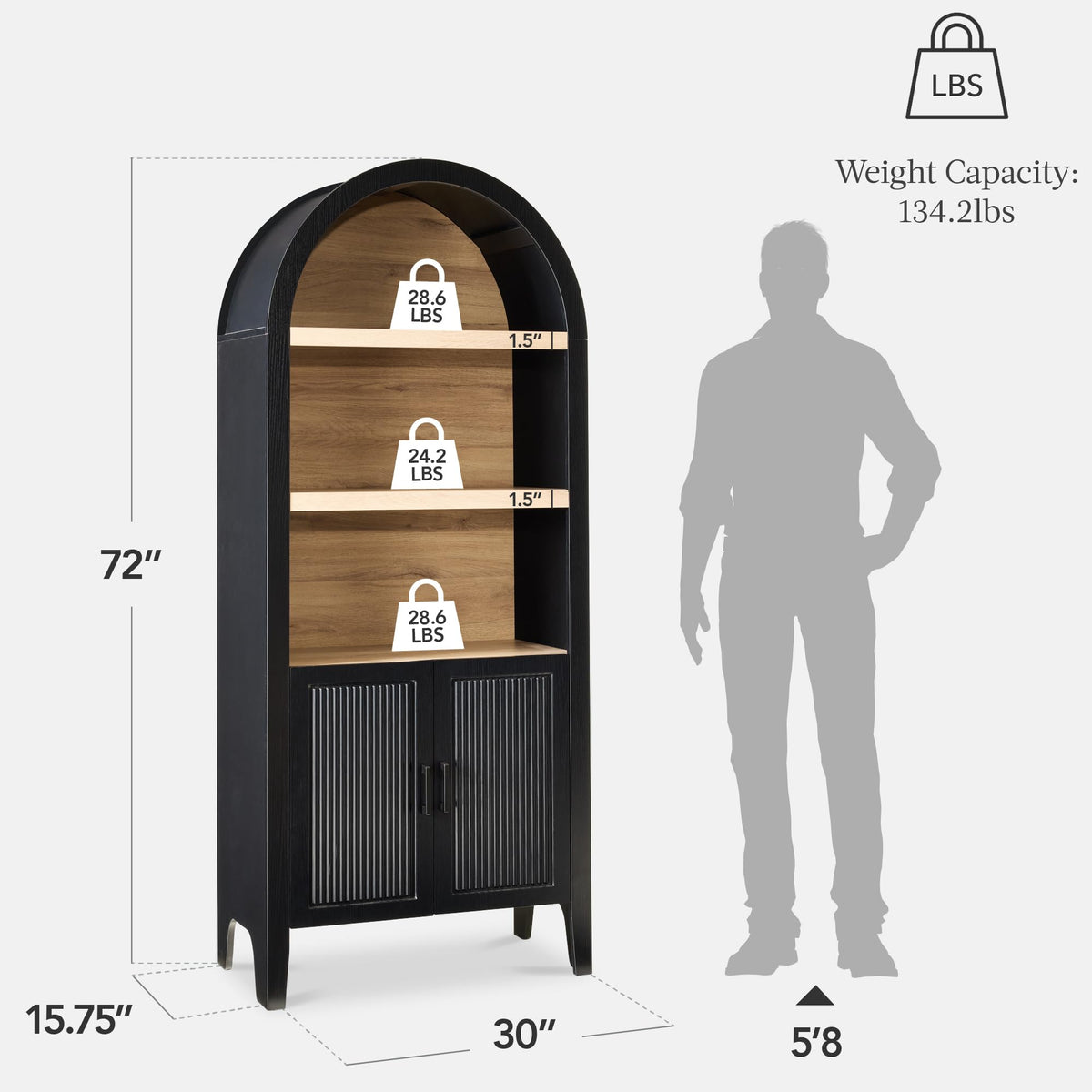 72-Inch Tall Arched Pantry Cabinet with Adjustable Shelves