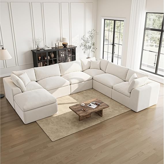 108 Inch L-Shaped Sectional Sofa with Ottoman