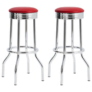 Retro Upholstered Metal Swivel Bar Stools Set of 2 Red