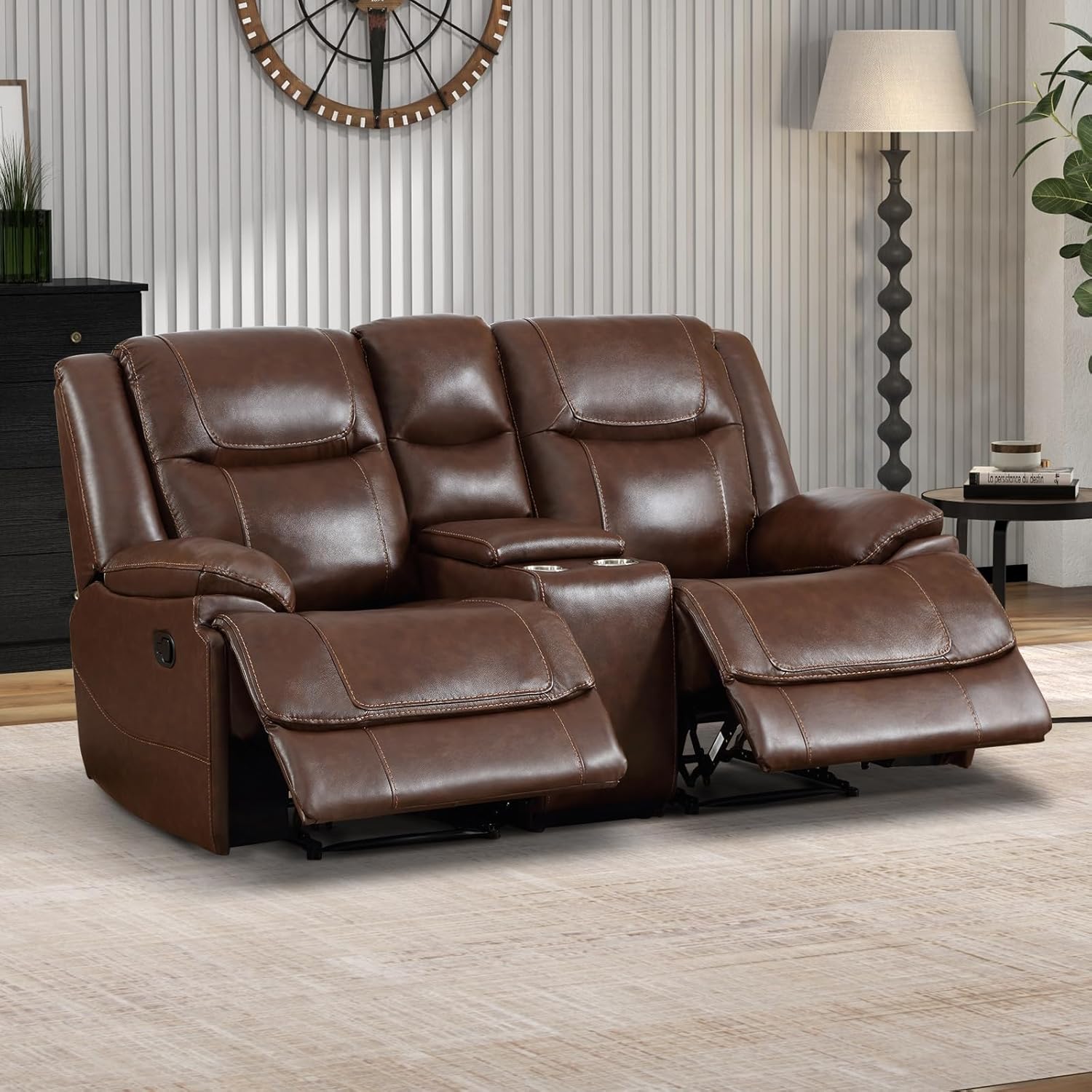 Genuine Leather Manual Recliner Sofa