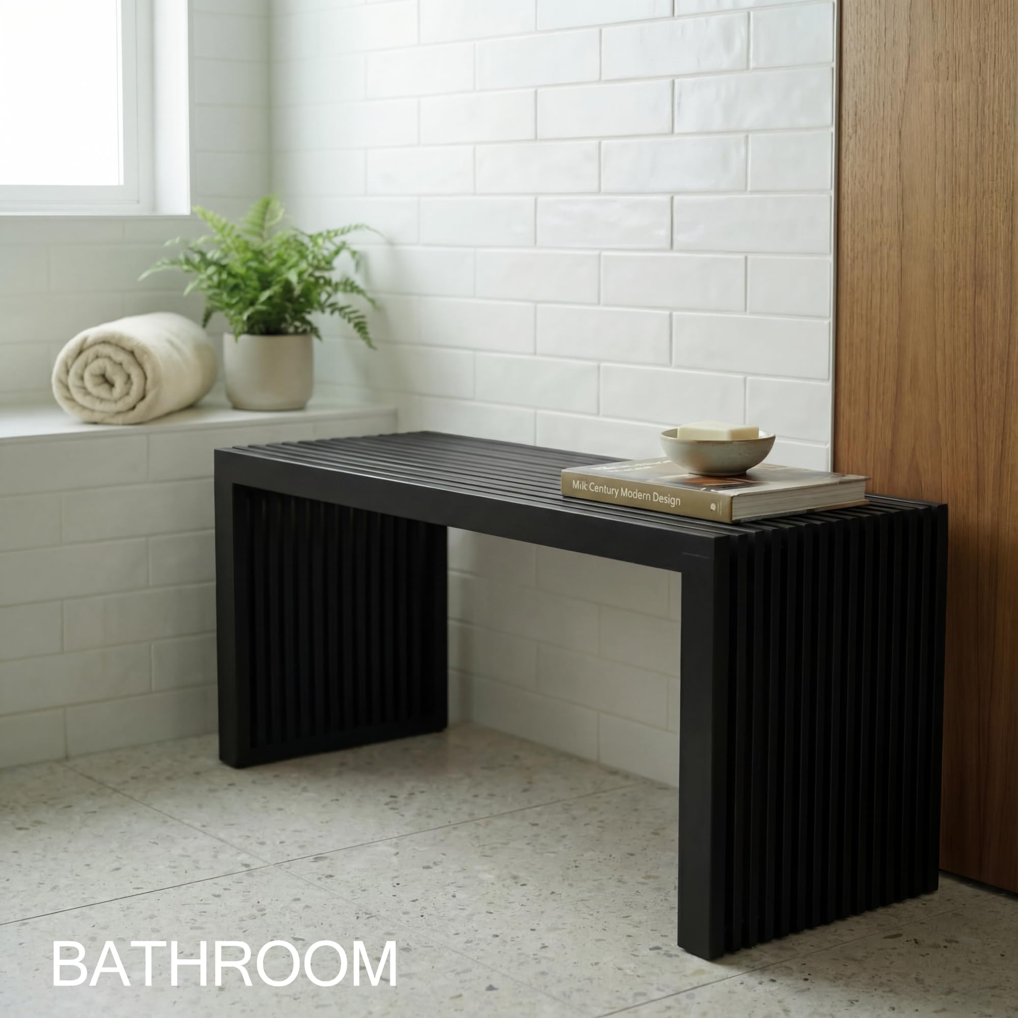 36 Inch Bamboo Bench Waterfall Black