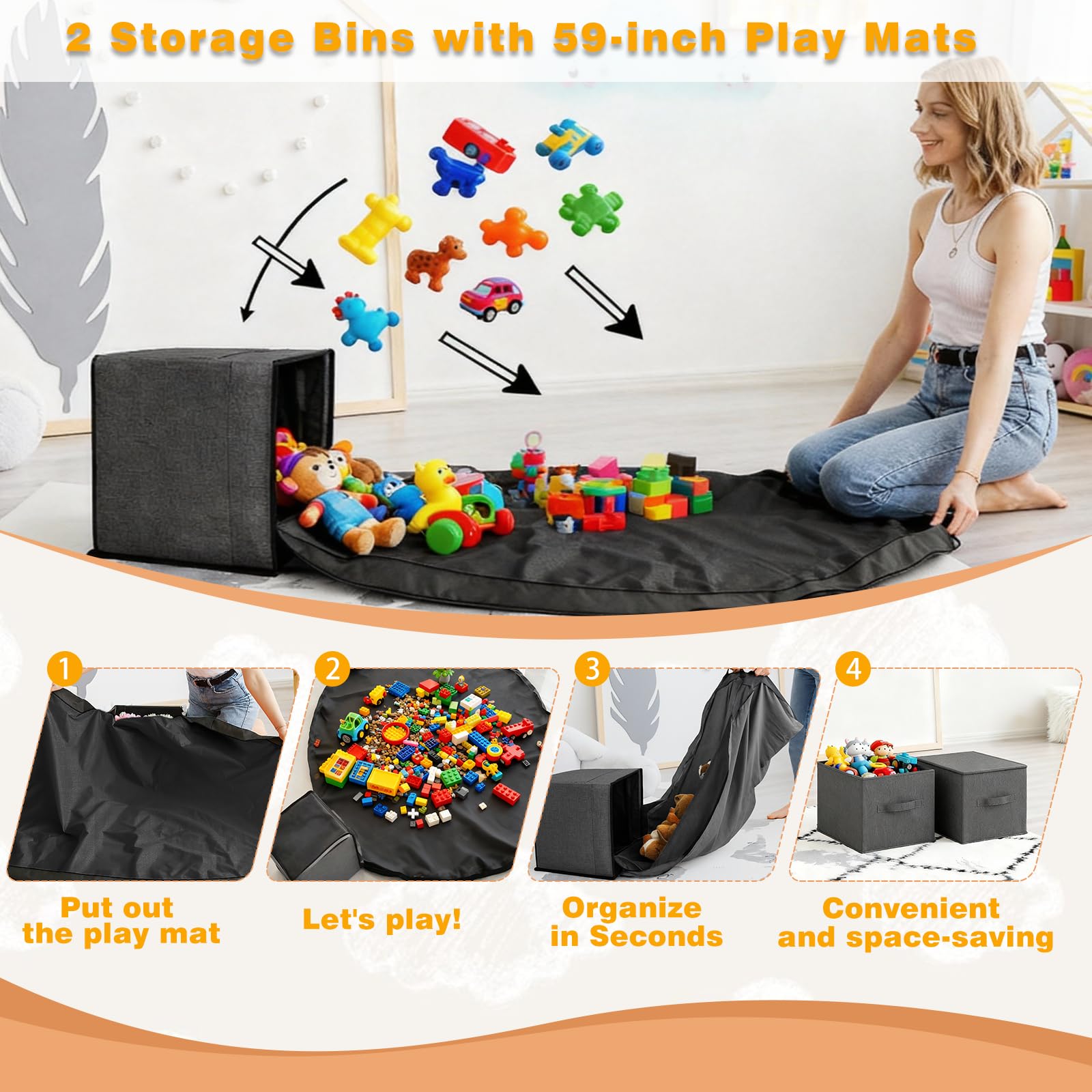 Kids Bookshelf with Toy Storage and Play Mat