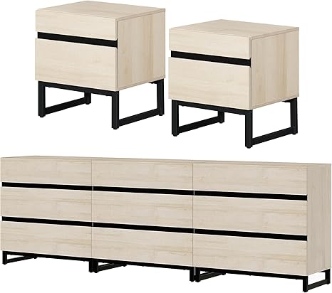 3-Piece Bedroom Furniture Set with 9-Drawer Dresser and 2 Nightstands