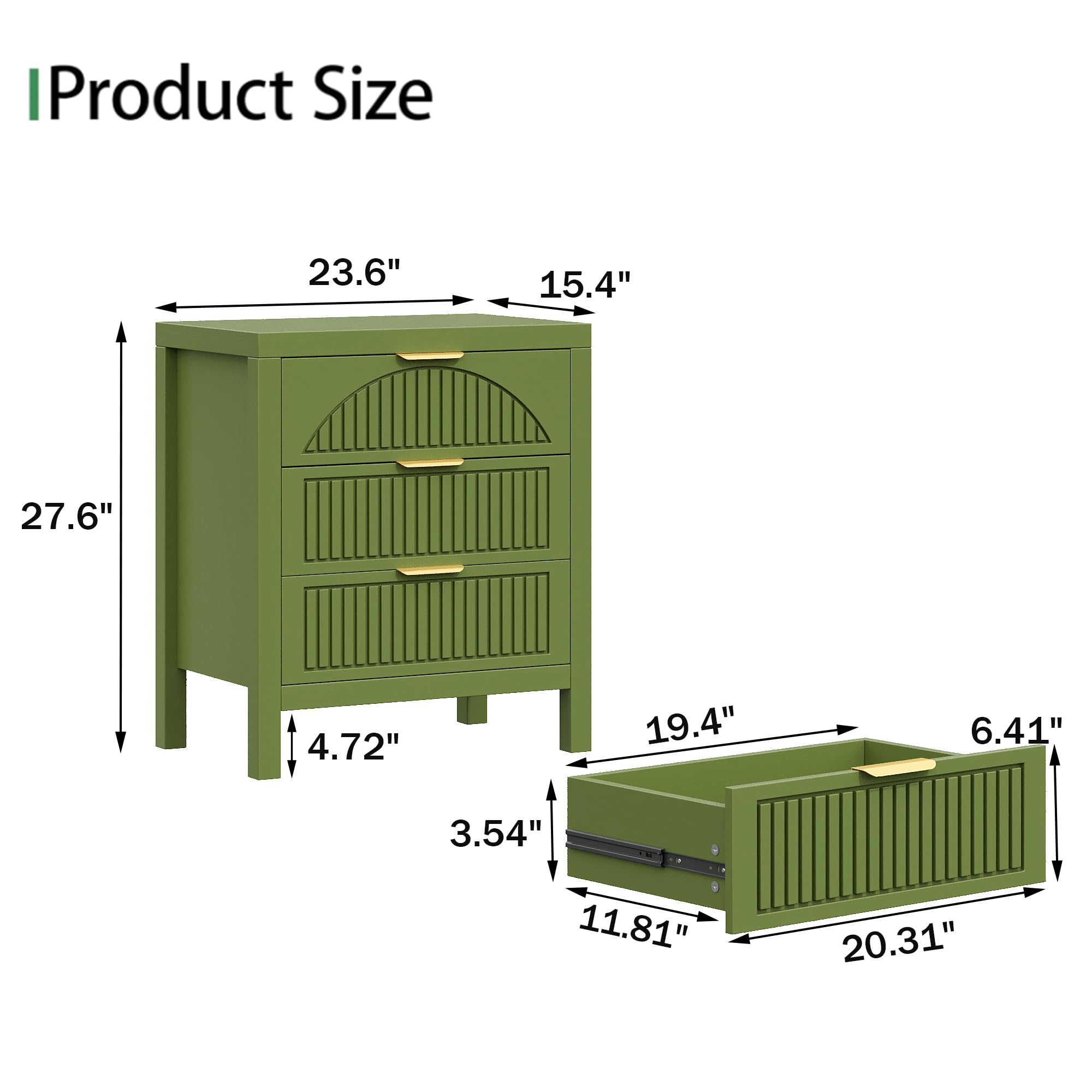 3 Drawer Dresser Farmhouse Fluted Chest
