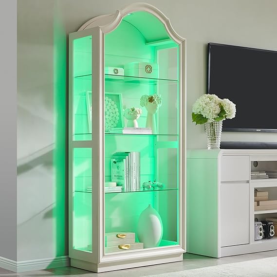 Arched Glass Display Cabinet with LED Lights