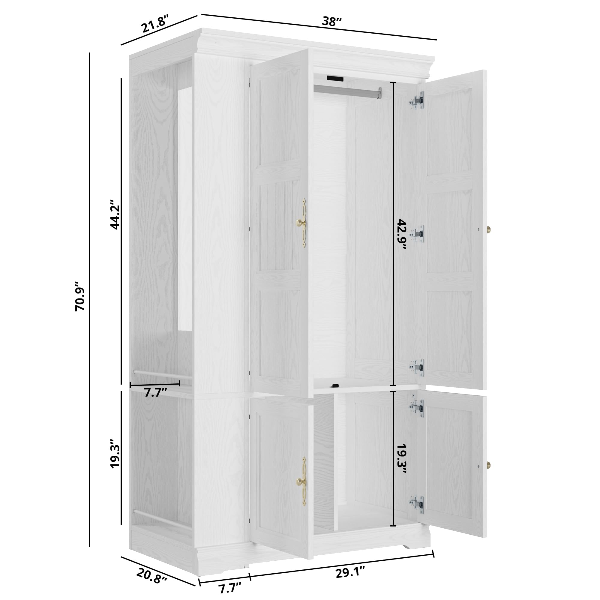 70" Armoire Wardrobe Closet with Mirror and Storage Shelves