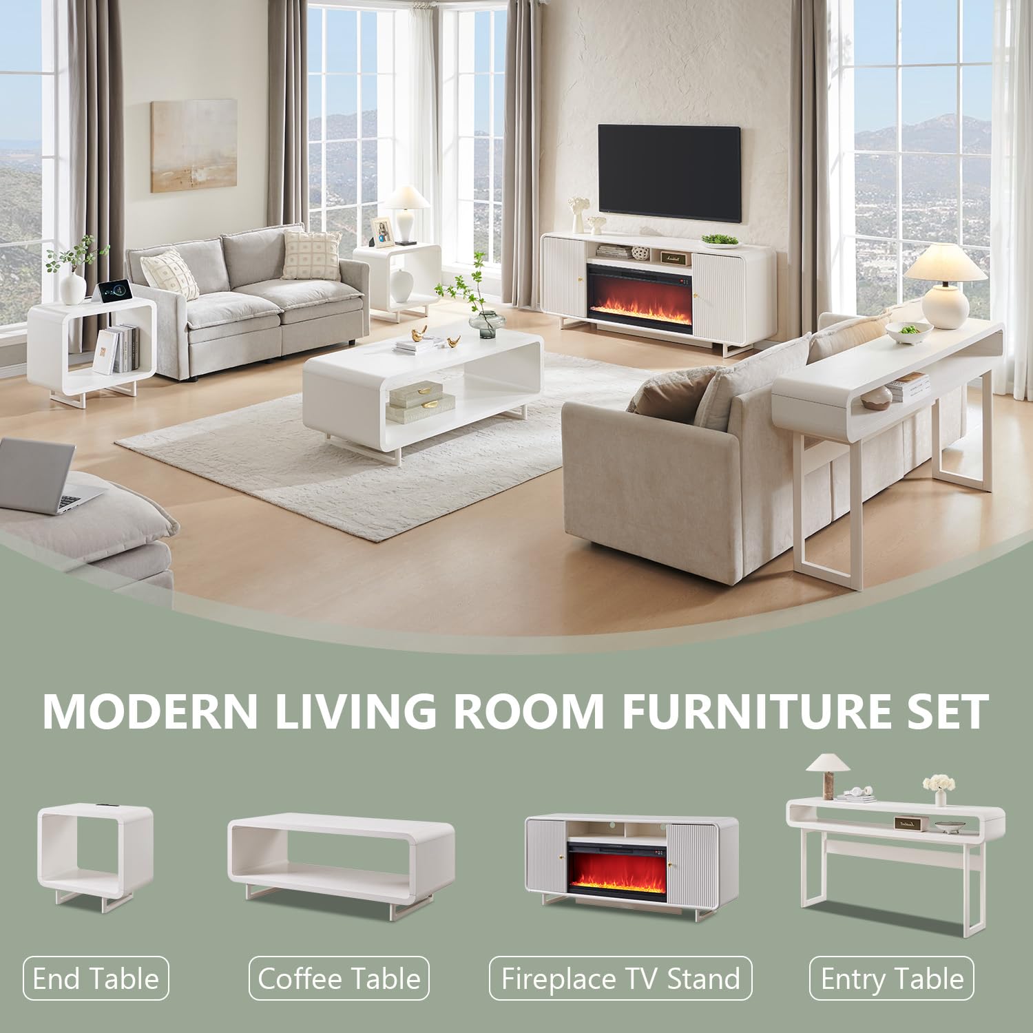 70" Fluted Fireplace TV Stand with Electric Fireplace