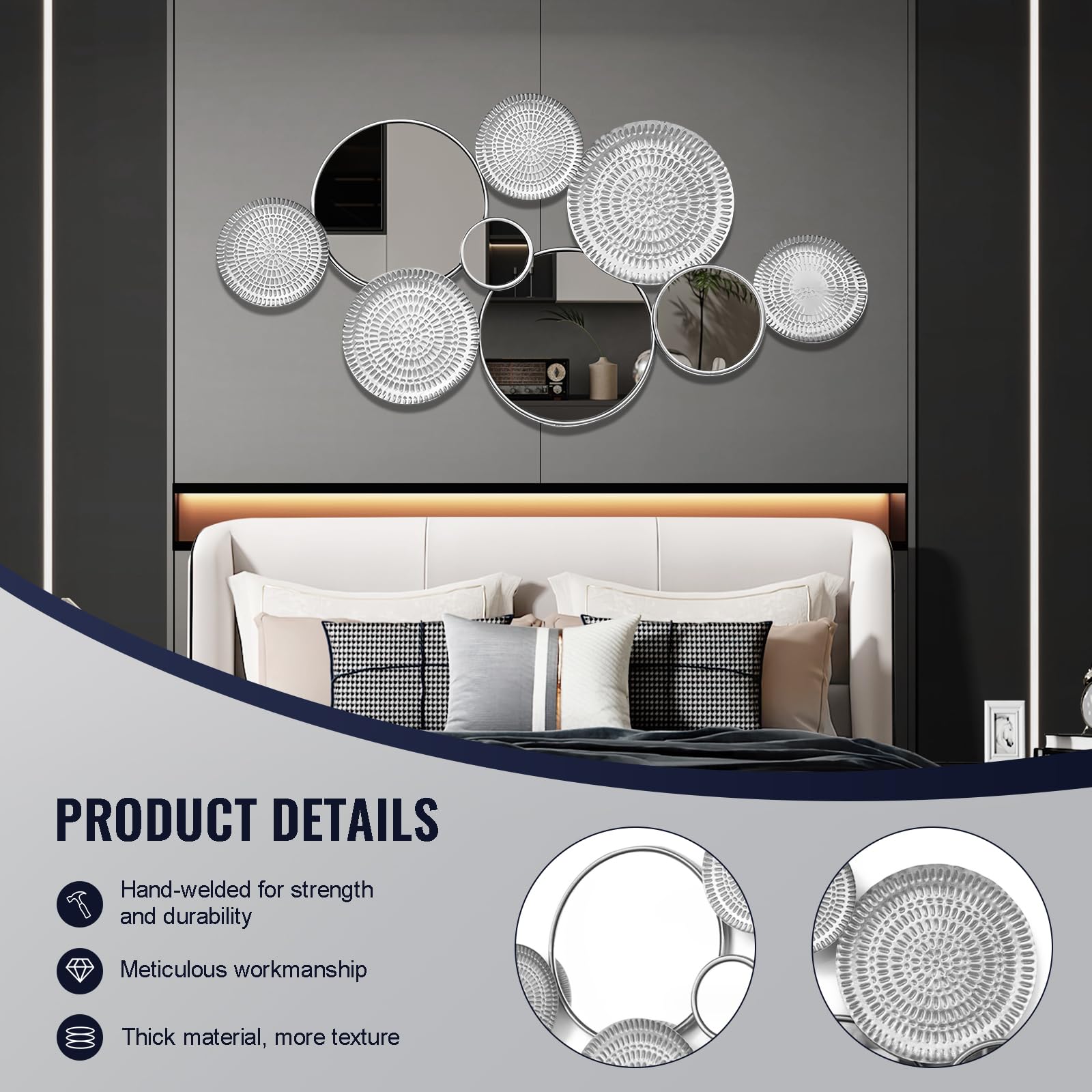 Silver Wall Mirror Decorative Large Modern 45x23 Inch