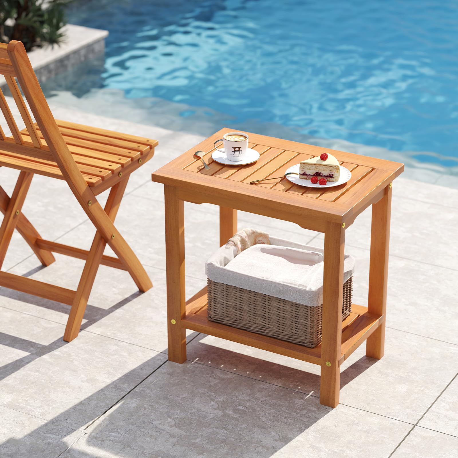 2-Tier Acacia Wood Side Table