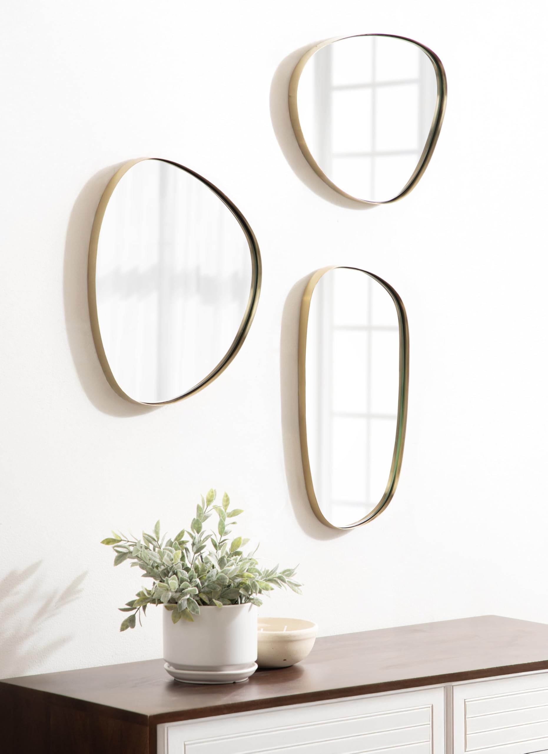 Modern Irregular Metal Wall Mirror Set - 3 Piece Gold Asymmetric Mirrors