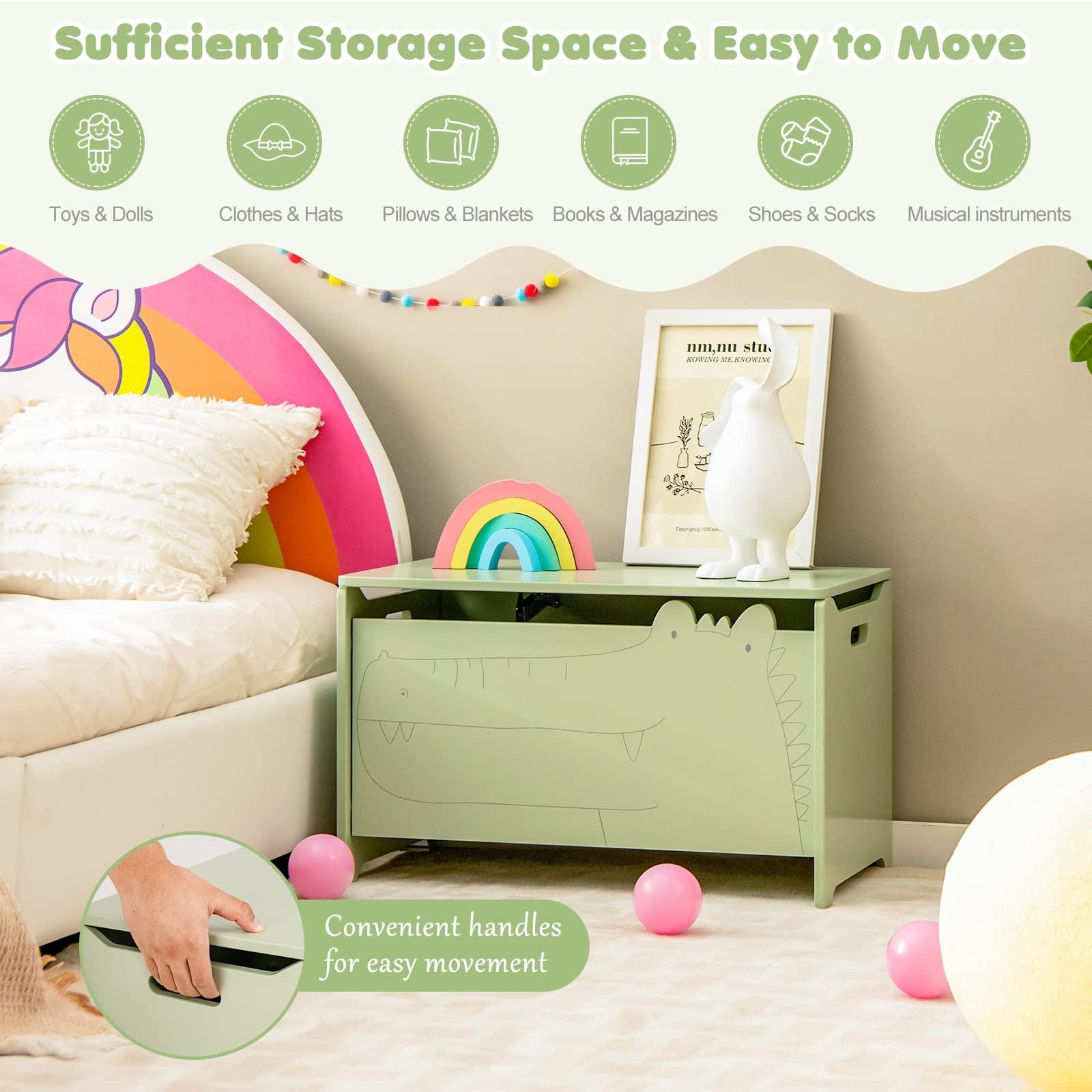 Wooden Toy Storage Chest with Safety Hinge