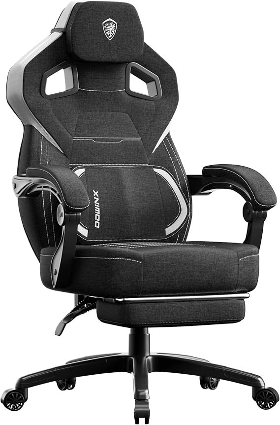 Fabric Gaming Chair with Footrest and Lumbar Support