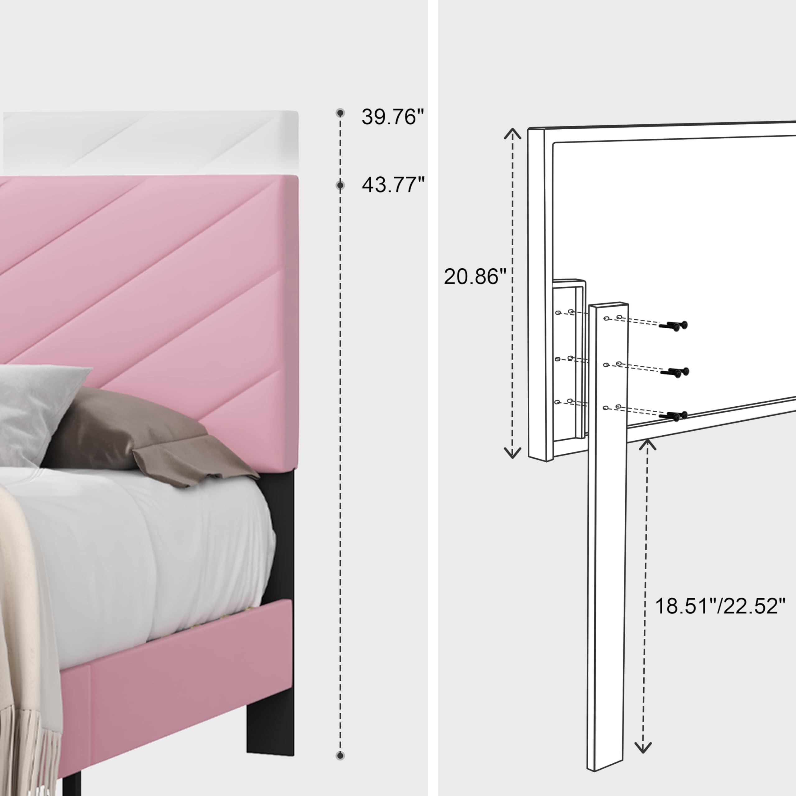 IOILORI Queen Size Bed Frame Platform with Upholstered Headboard, Sturdy Wooden Slats, Noiseless, No Springs Required, Easy to Assemble Pink