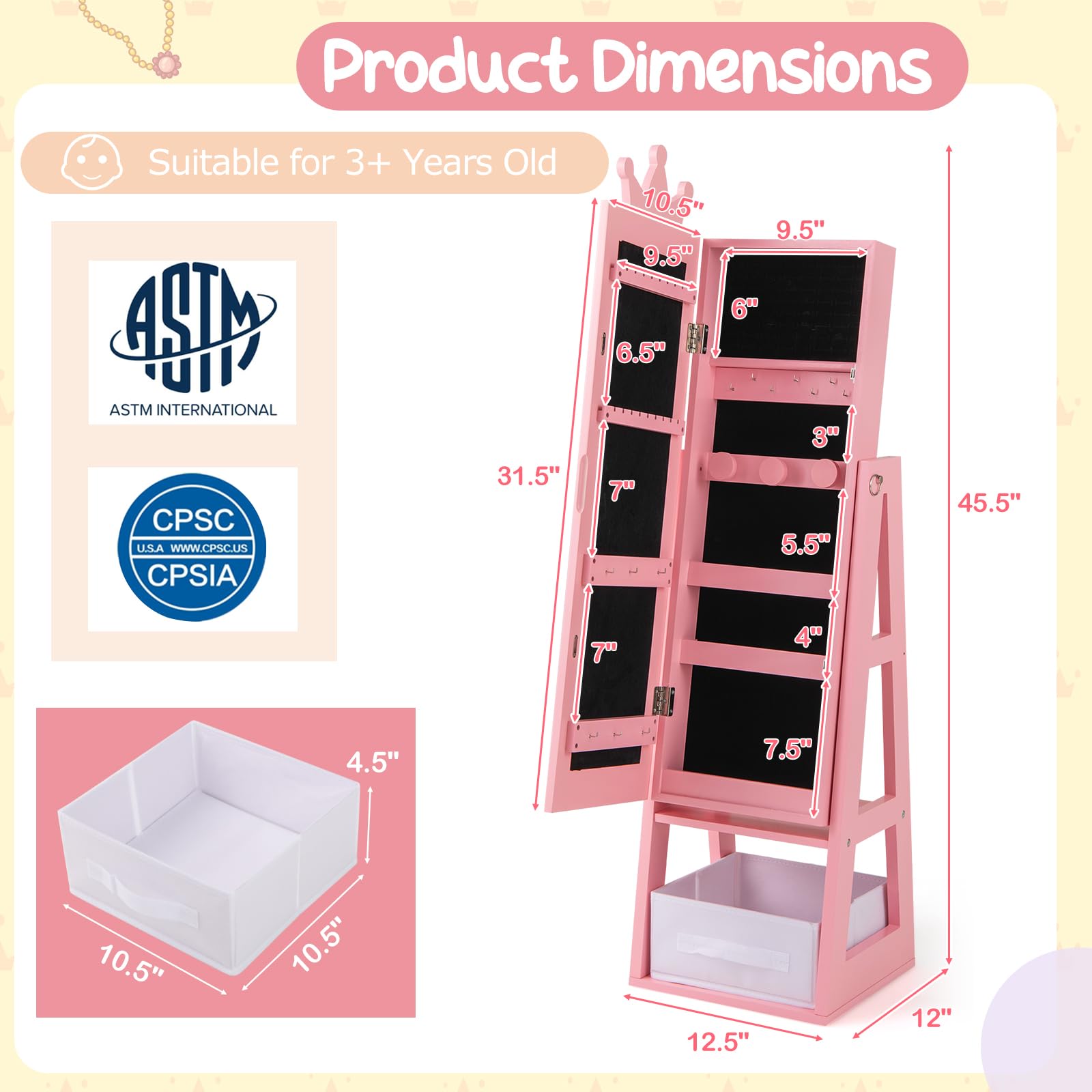 Kids Jewelry Armoire with Full-Length Mirror