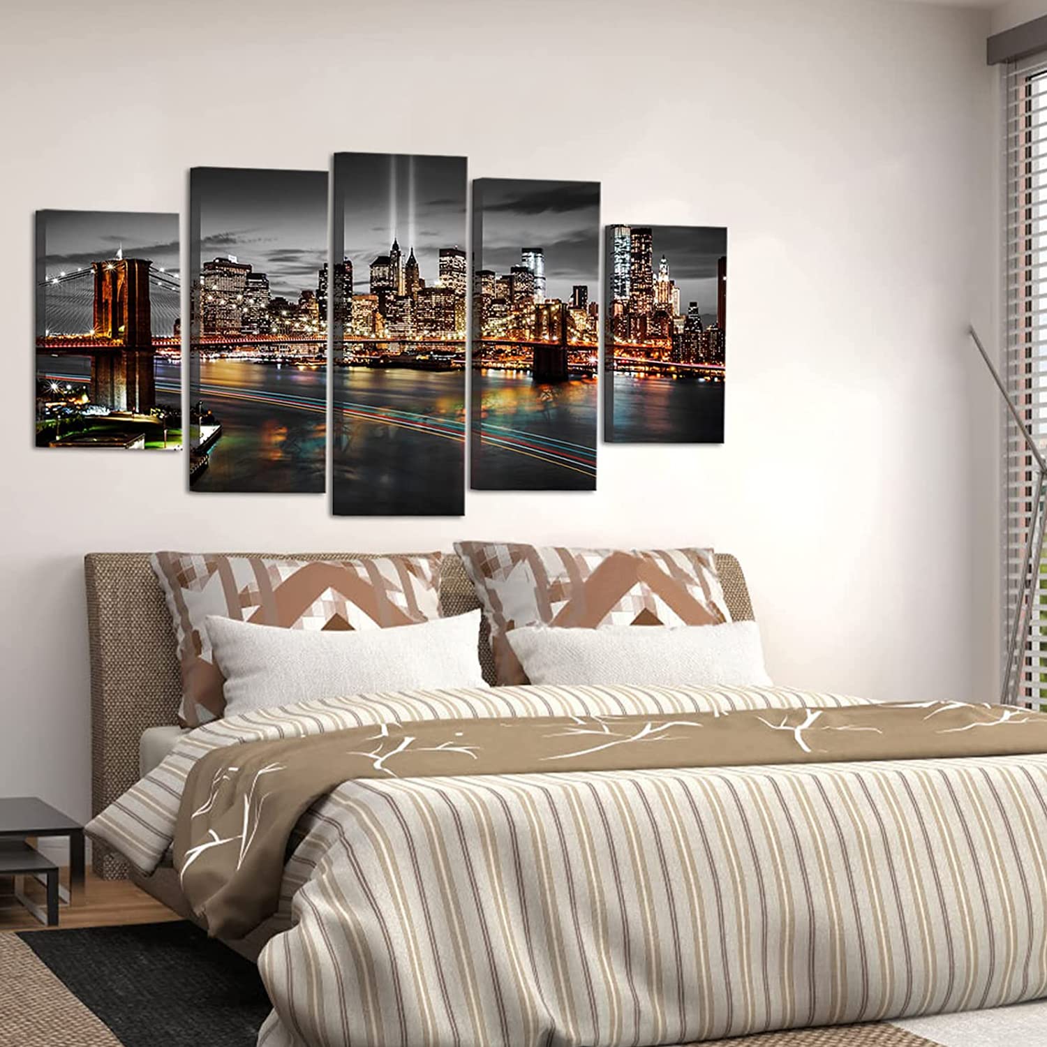 Brooklyn Bridge Canvas Wall Art Black and White NYC Skyline 60x32