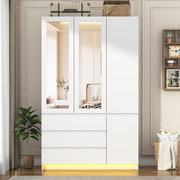 3-Door Armoire Wardrobe with Mirror and LED Lights