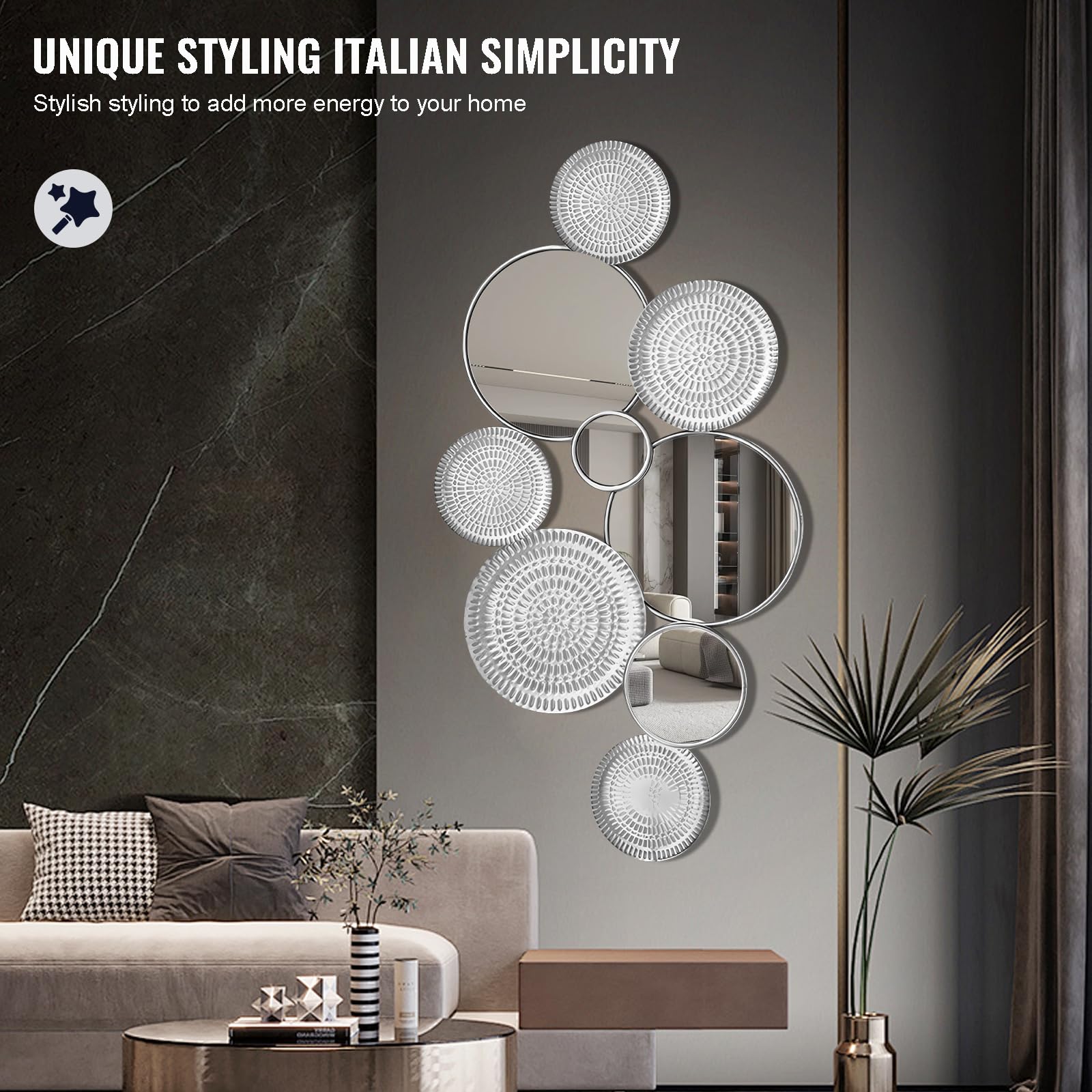 Silver Wall Mirror Decorative Large Modern 45x23 Inch