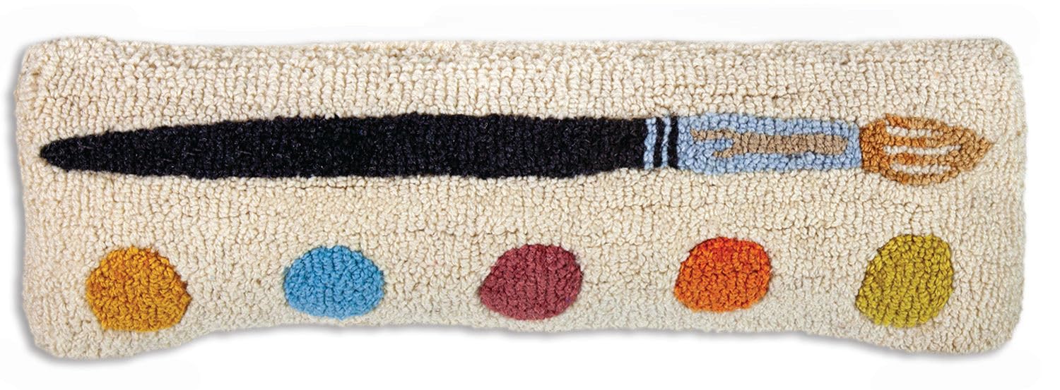 Paint Brush Hand-Hooked Wool Throw Pillow
