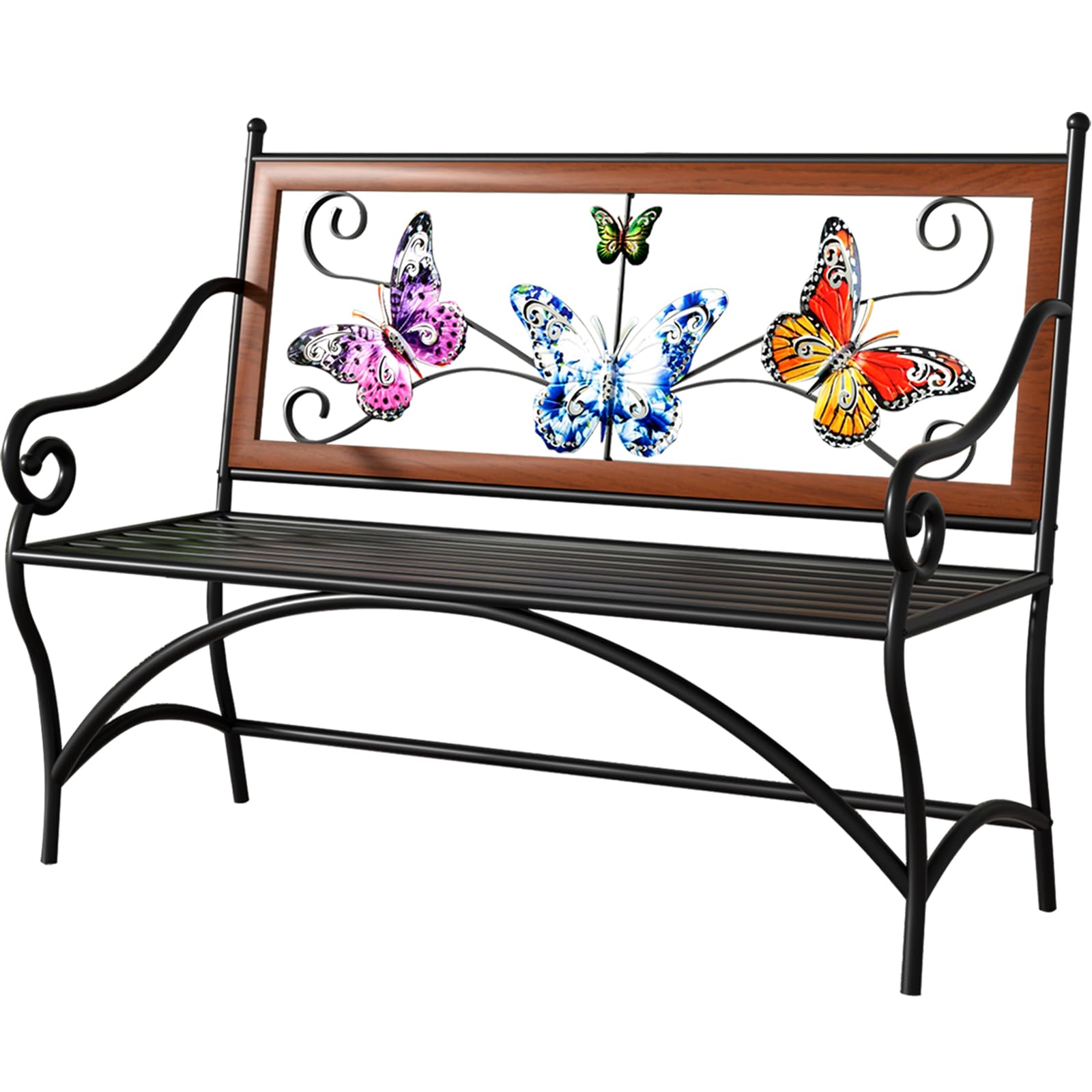 Outdoor Garden Bench with Butterfly Pattern Backrest