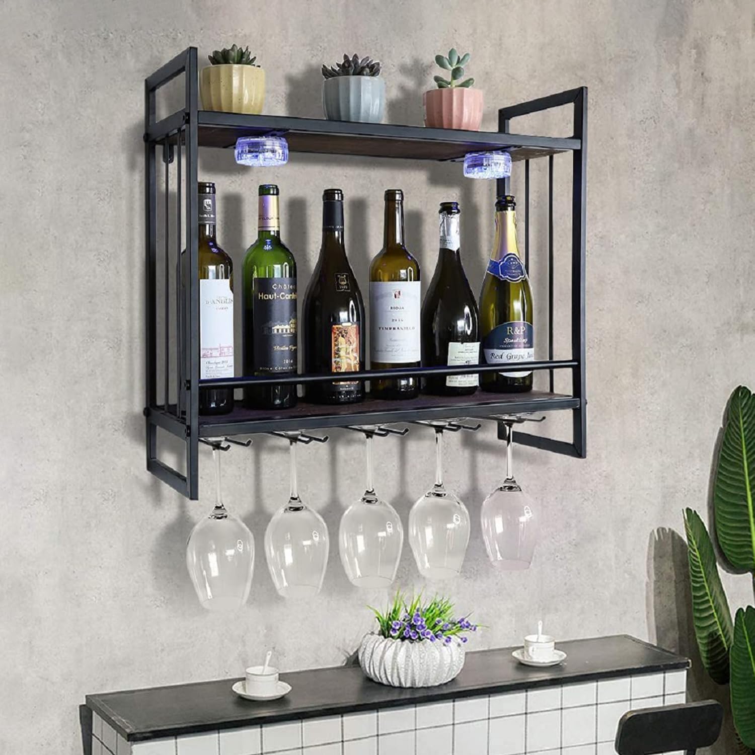 LED Wall Mounted Wine Rack with RGB Lighting