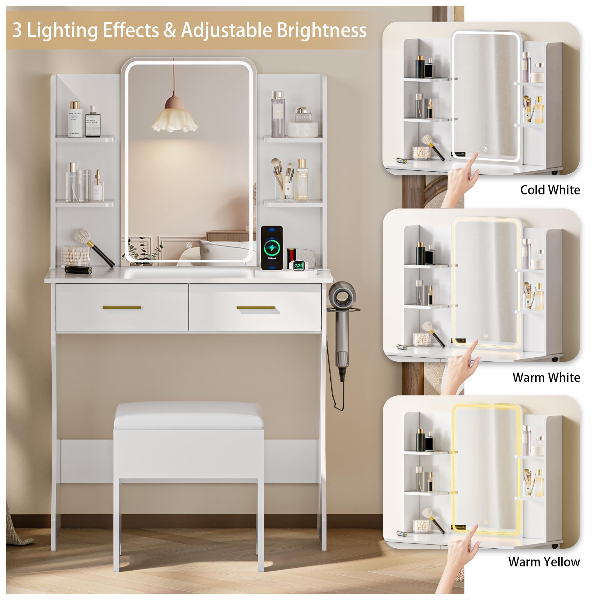 LED Makeup Vanity Desk with Mirror and Storage
