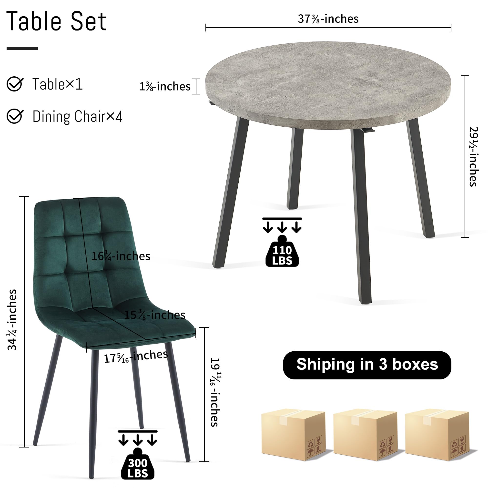 5-Piece Dining Set with 4 Chairs