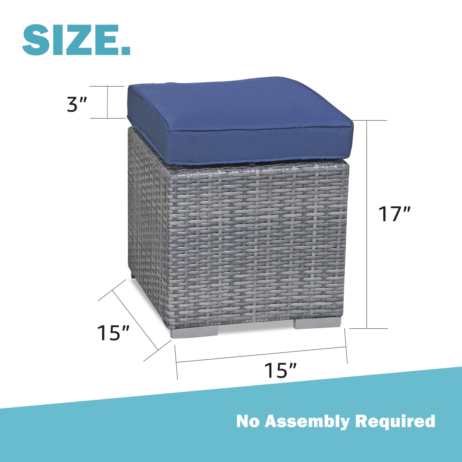 2-Piece Outdoor Patio Ottoman Set with Navy Blue Cushions