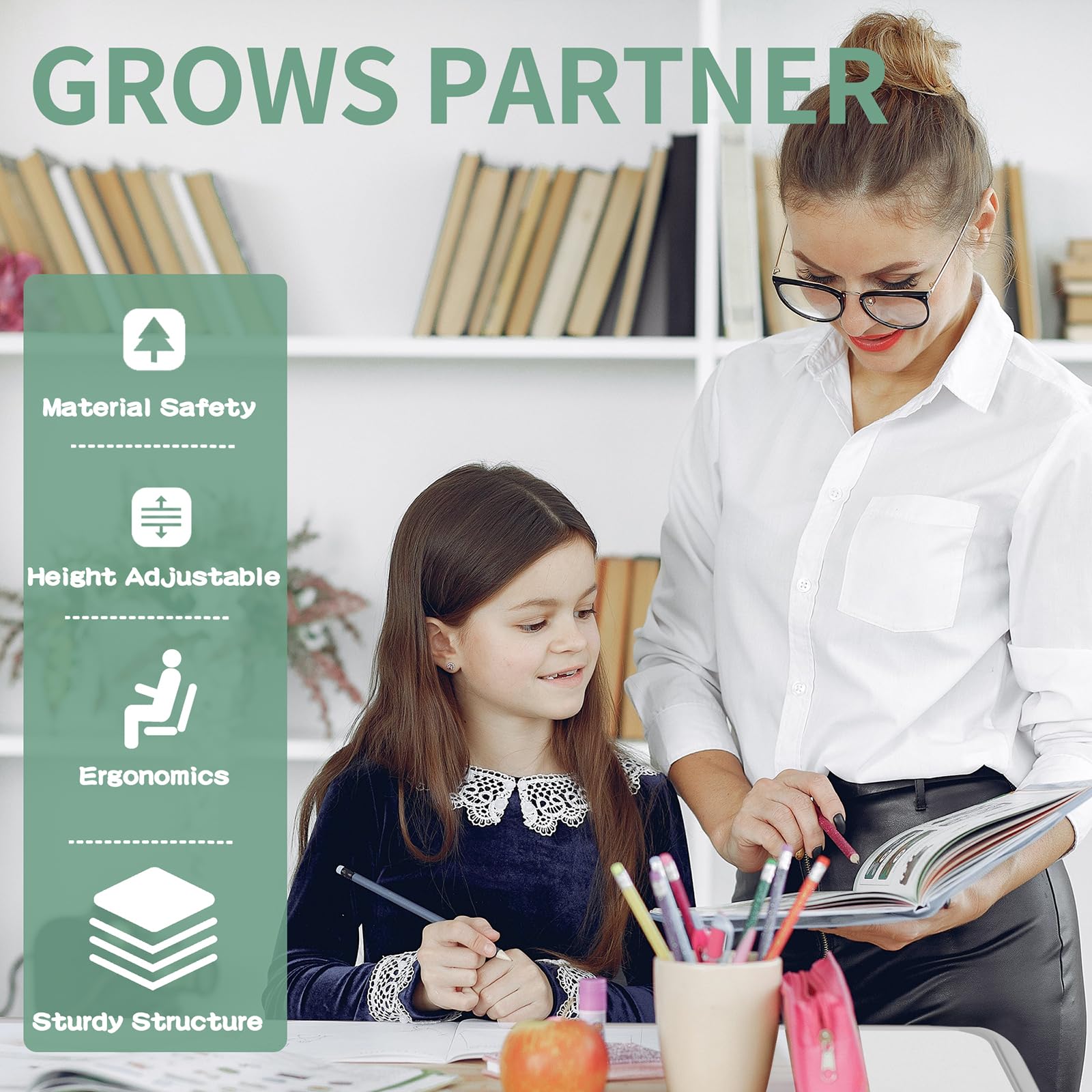 Kids Desk and Chair Set with LED Lamp