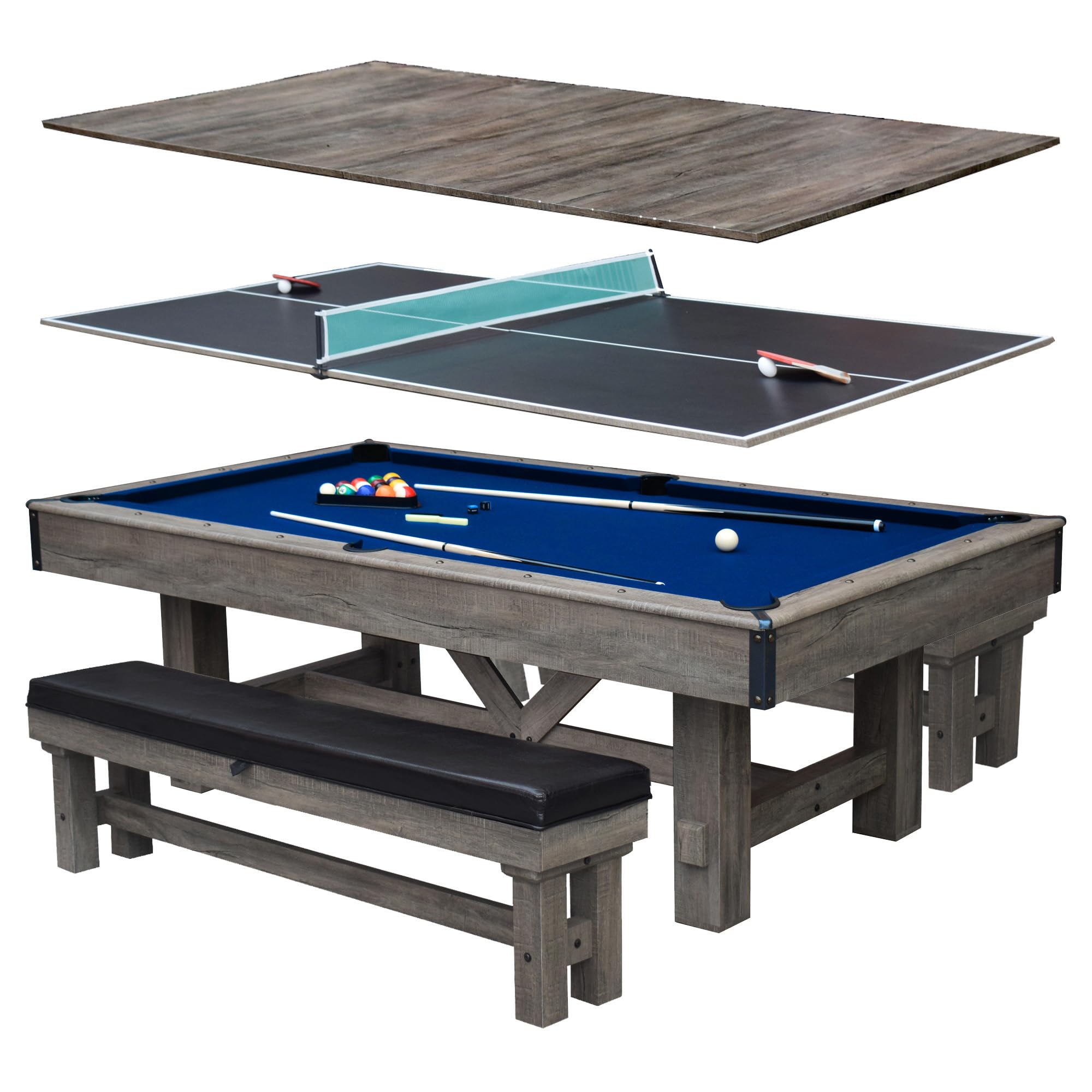 7-Foot 3-in-1 Pool Table with Benches