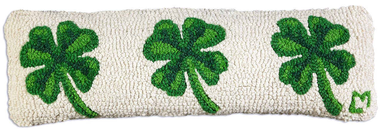 4 Leaf Clover Hand-Hooked Wool Decorative Throw Pillow 8x24