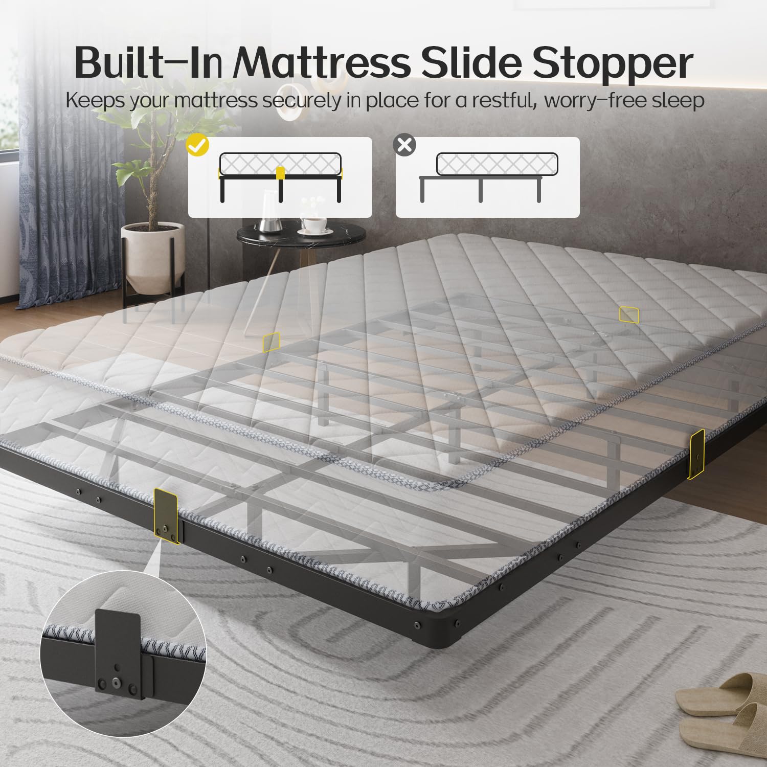 Queen Size Floating Bed Frame with USB Charging Station and LED Lights