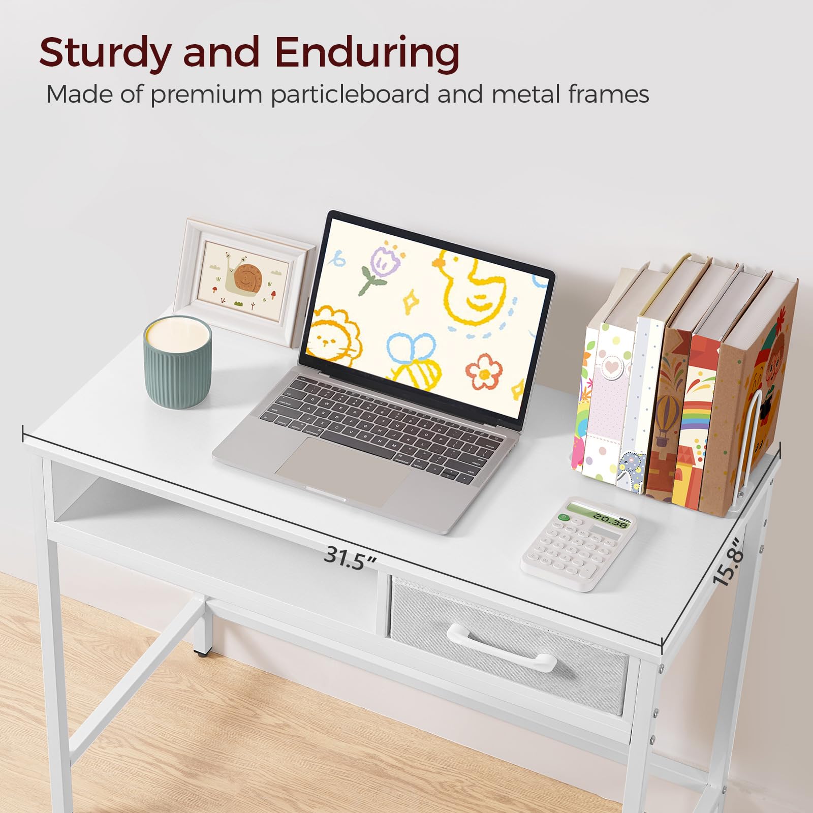 Kids Desk and Chair Set with Book Sorter and Fabric Drawer