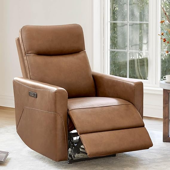 Genuine Leather Power Recliner Chair with Headrest
